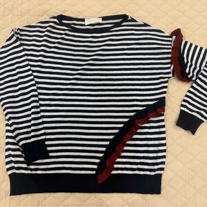 Italian Striped Navy and White Sweater with Red Accents